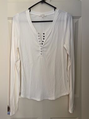 Bohme Essentials Ribbed Henley Tee in White, Medium